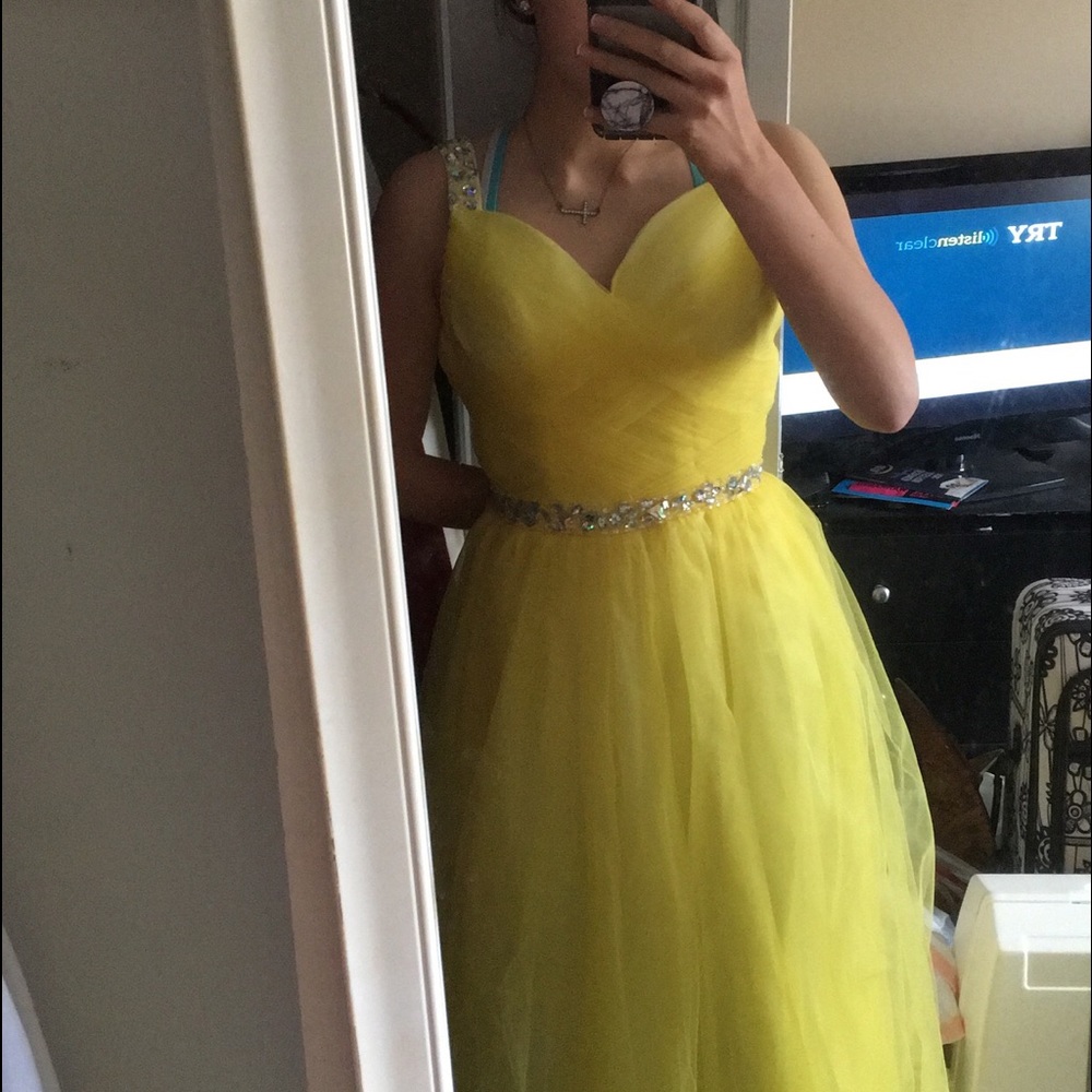 Yellow Prom Dress with rhinestone accenting