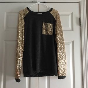 Charcoal Sequin Sleeve Blouse