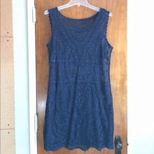 Navy Boho Embroidered Dress