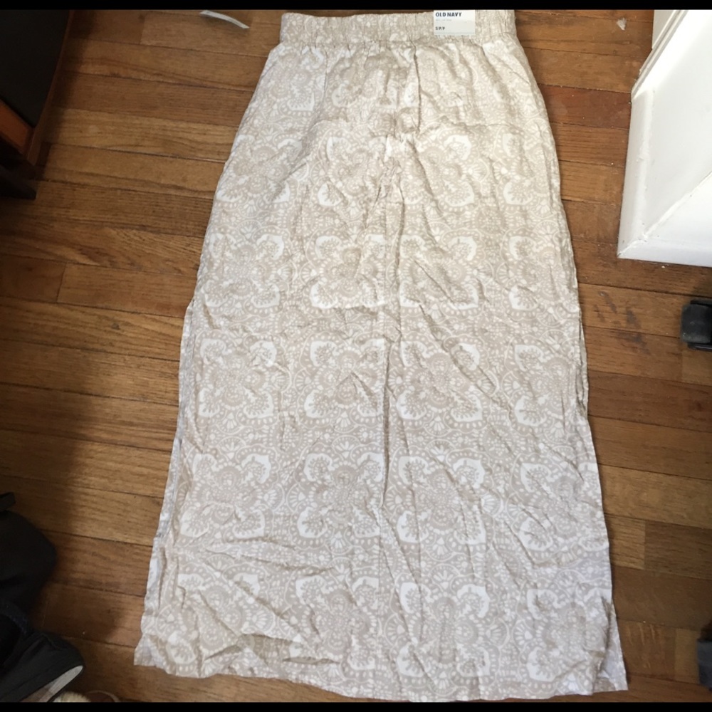 Floor Length Beige Patterned Skirt