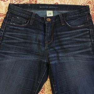 Women's dark skinny jeans.