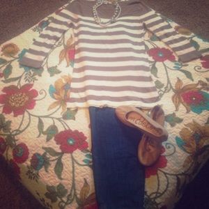 Forever 21 tan and cream striped sweater