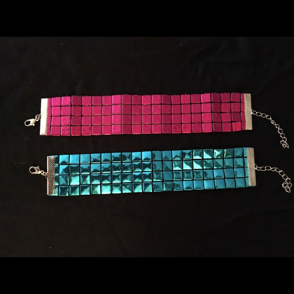 Set of 2 Hot Pink & Blue Metallic Color Bracelets