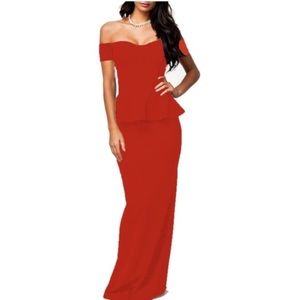Red Peplum Off the Shoulder Gown