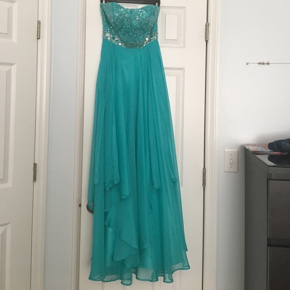 Sherri hill prom dress size 0 aqua blue - Picture 2 of 4