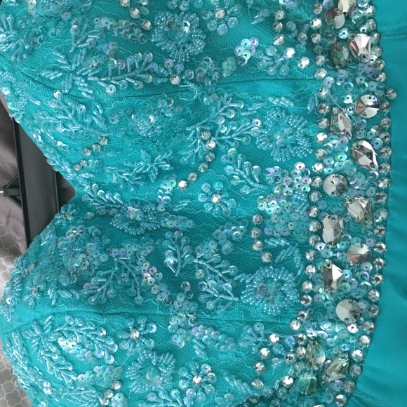 Sherri hill prom dress size 0 aqua blue - Picture 3 of 4
