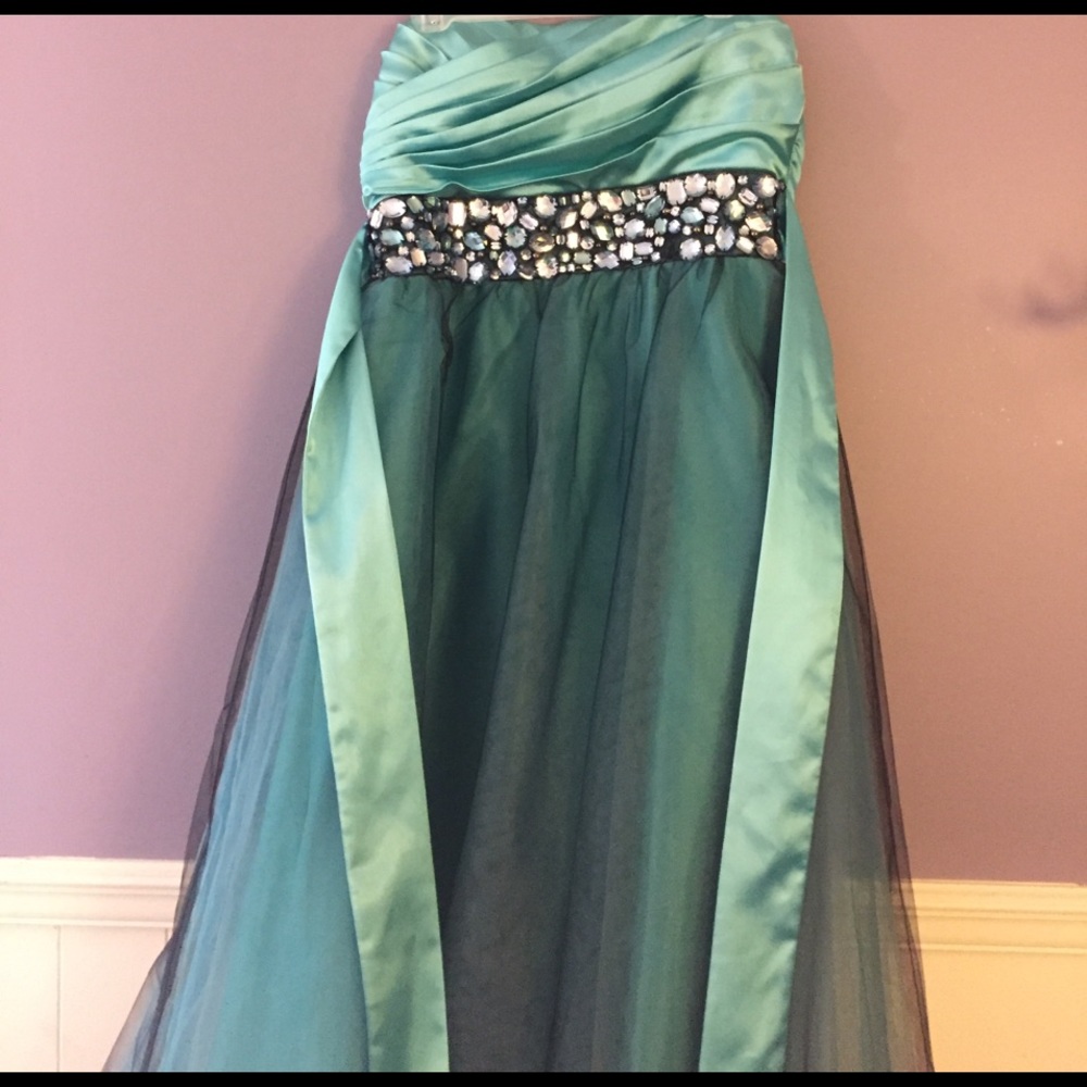 Teal/black prom dress w/ rhinestones
