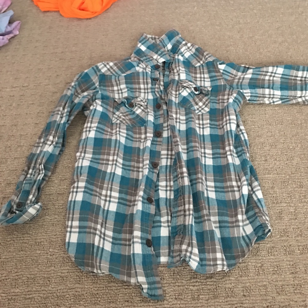 Turquoise gray white flannel