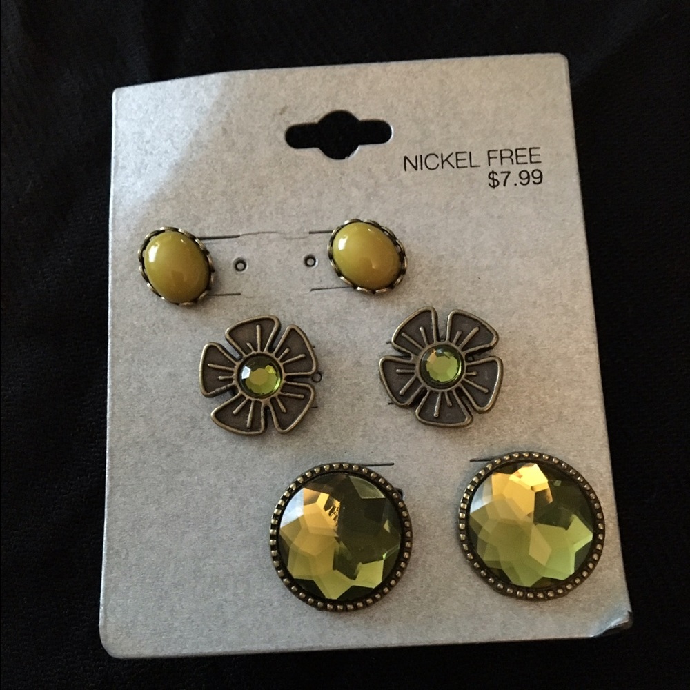 Set of 3 Camouflage Olive Green Earrings