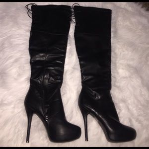 Black Leather Knee Boots