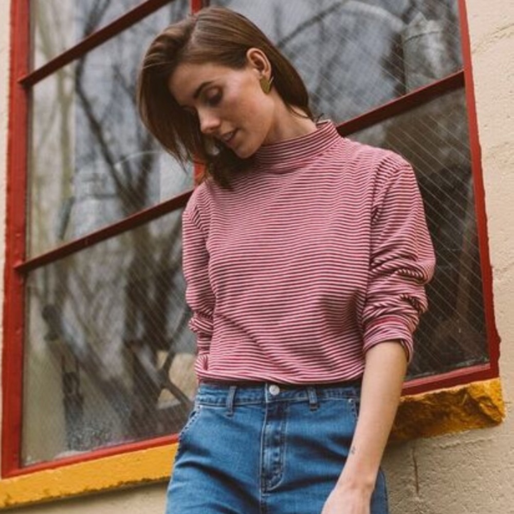 Red Striped Turtleneck Top