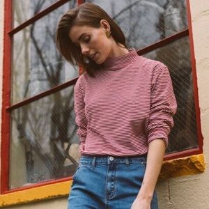 Red Striped Turtleneck Top