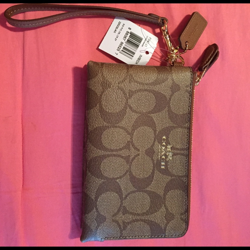 Coach Double-Zip Wallet Saddle NWT