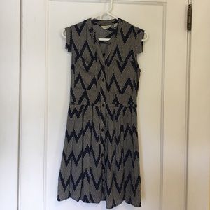Anthropologie - navy blue/cream cap sleeve dress