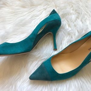 Turquoise suede heels