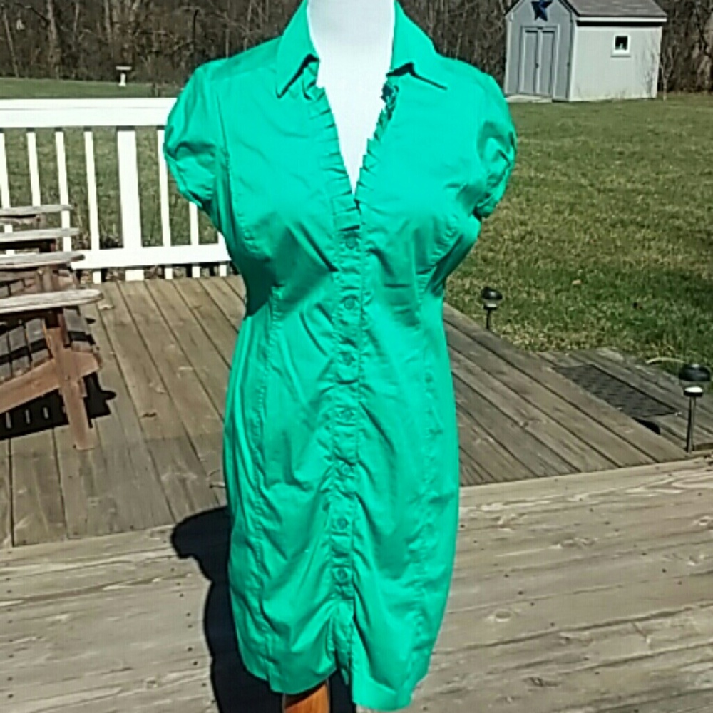 NY&C Jade Green Cotton Stretch Shirtdress Sz Large