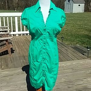 NY&C Jade Green Cotton Stretch Shirtdress Sz Large