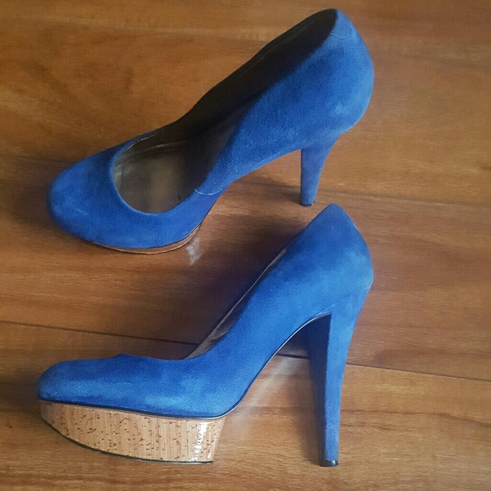 Blue suede platform shoes
