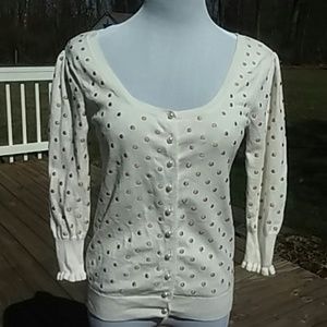 Cream & Tan Pearl Button Cardigan Sweater sz Large