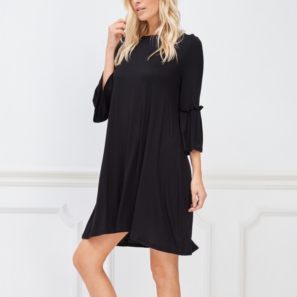 Asymmetrical Bell Sleeve Dress - Picture 2 of 5