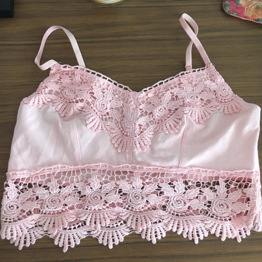 Light pink floral lace crop top