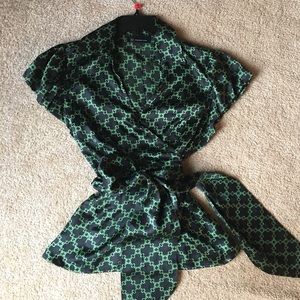 Black and green wrap around blouse