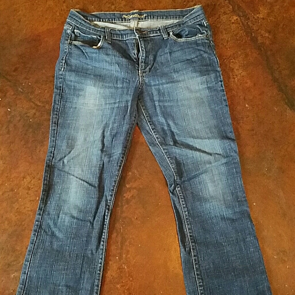 Old navy blue jeans.  Boot cut