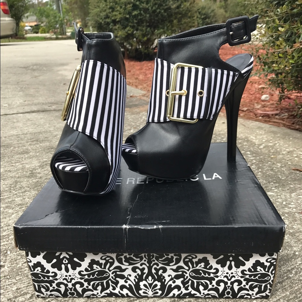 Leather Black & White Heels