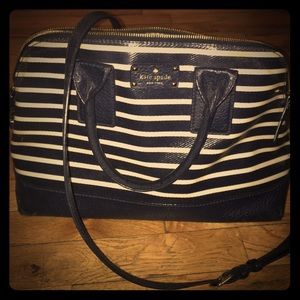Kate Spade Navy and White Stripe Leather Bag
