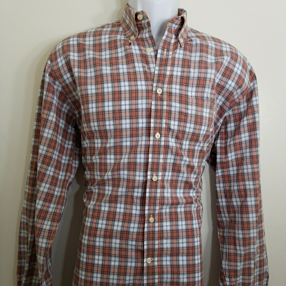 Lochlane orange plaid dress shirt button up L
