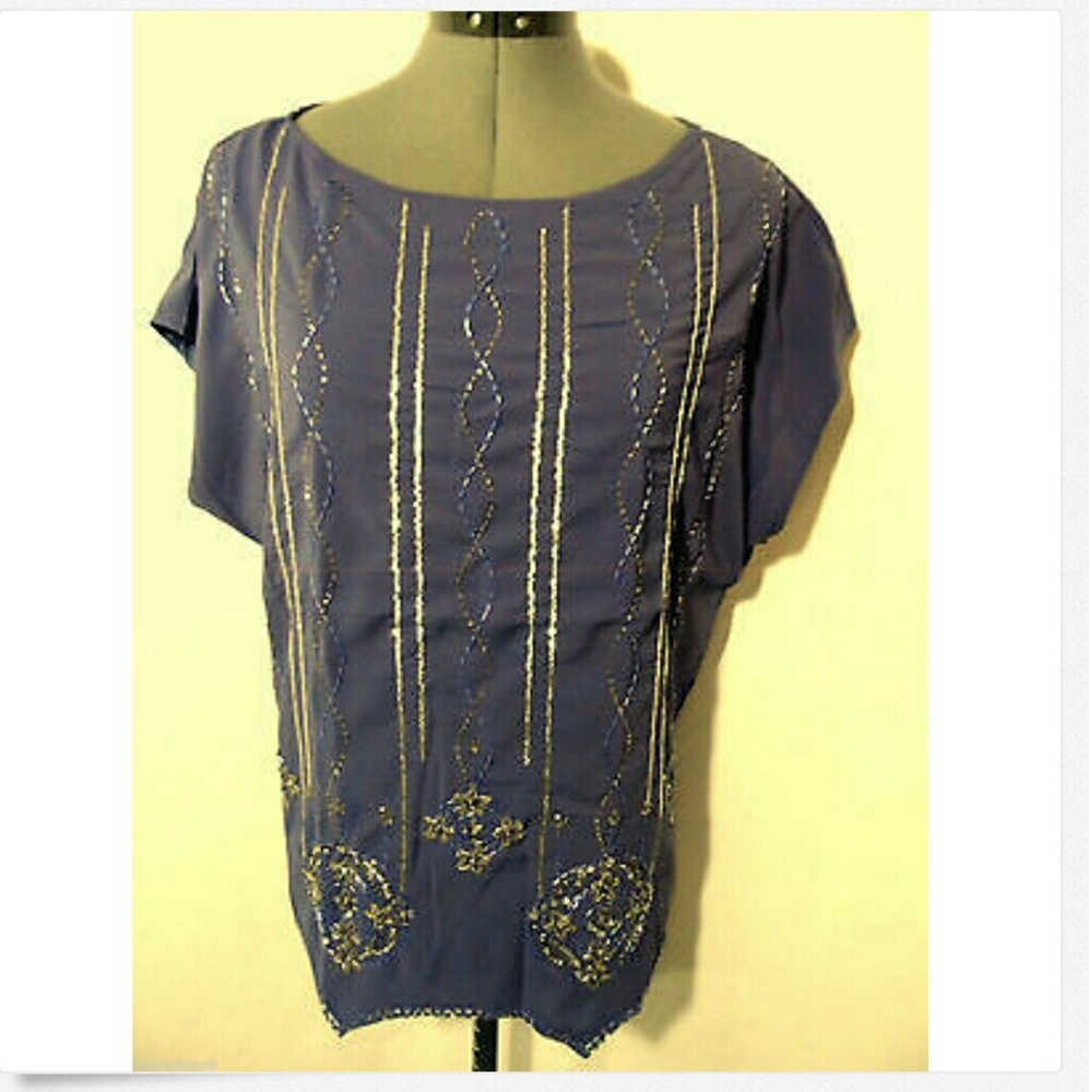 Nwt VERY J Beaded Top SML Purple Silver Embellish blouse Holiday Formal Evening