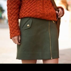J Crew wool motorcycle zip mini in olive green