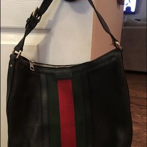 Black with Green and Red Stripe Gucci Hobo bag