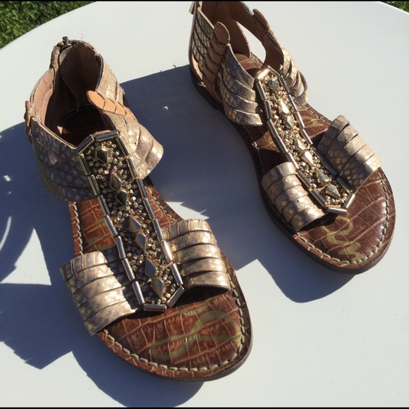 Sam Edelman Gladiator Sandals Shoes Gold Leather 5 - Picture 2 of 7