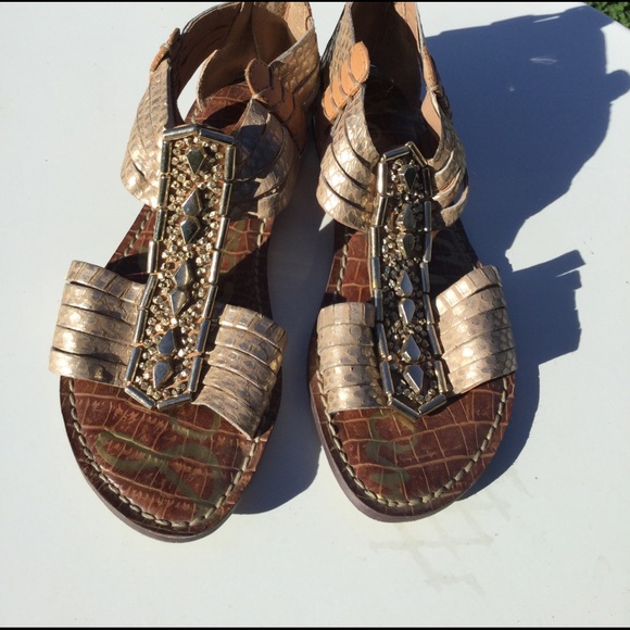 Sam Edelman Gladiator Sandals Shoes Gold Leather 5 - Picture 5 of 7