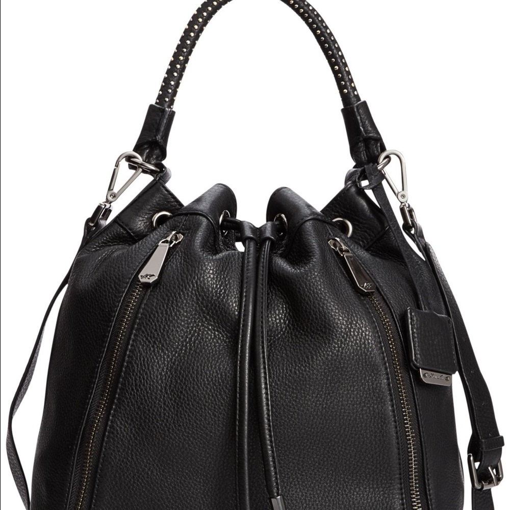 Kenneth Cole Black Leather Drawstring Bag