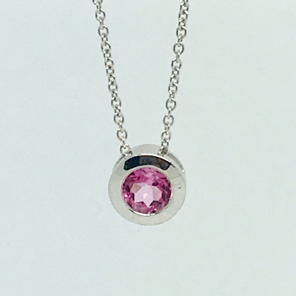 14K White Gold Natural Pink Topaz Pendant