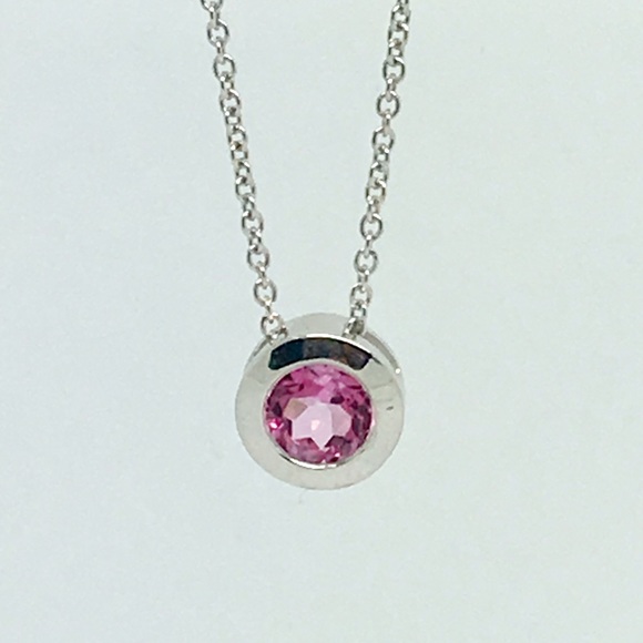 14K White Gold Natural Pink Topaz Pendant Chain