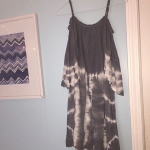 Grey and white tie-dye off the shoulder dress