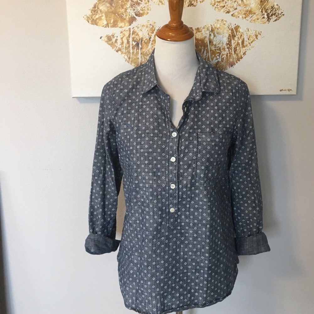 JCrew Printed Chambray Top