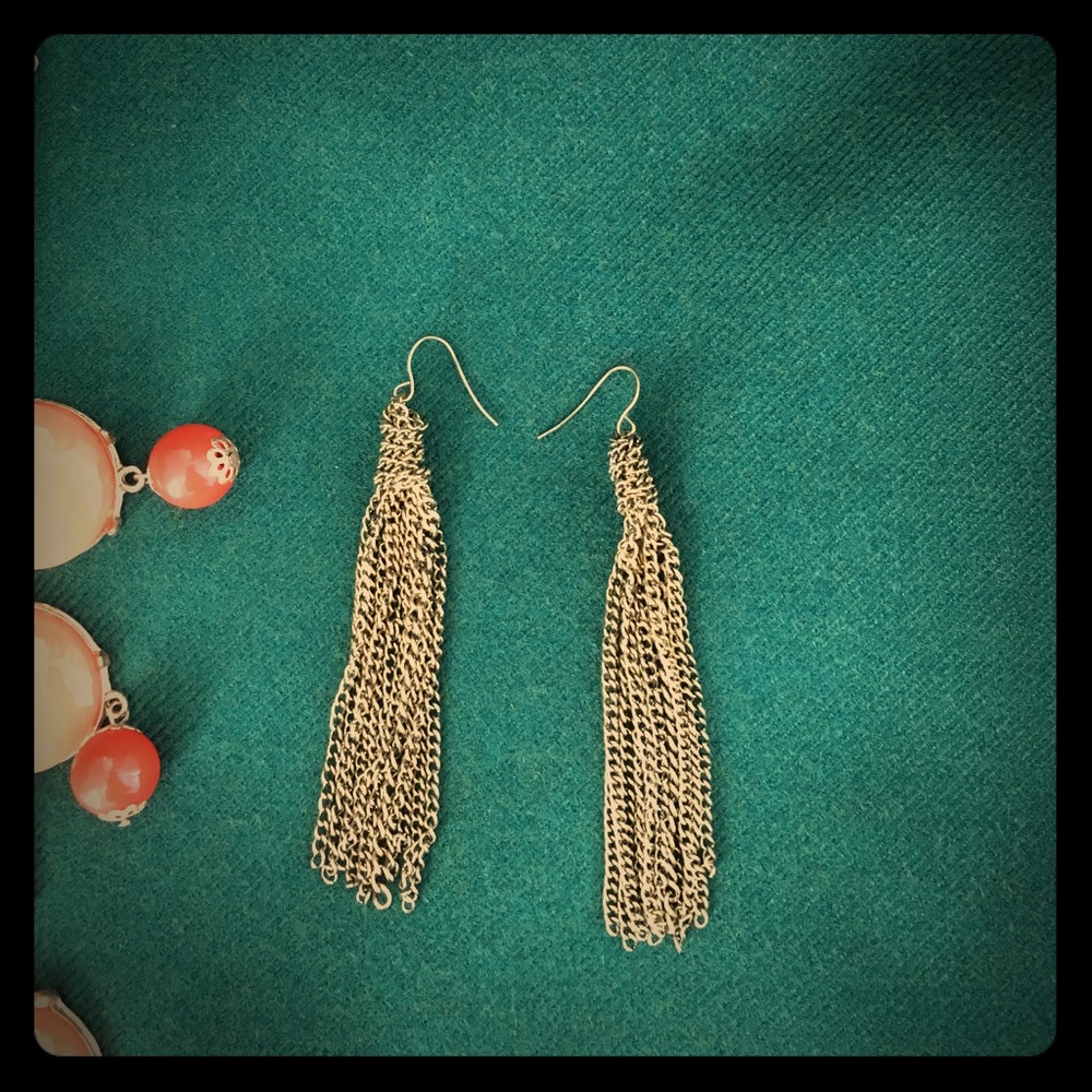 Brass toned metal tassel earrings