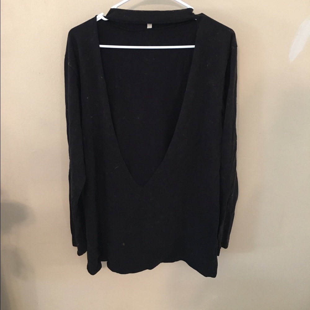 LF Black ,long sleeve, deep v cut