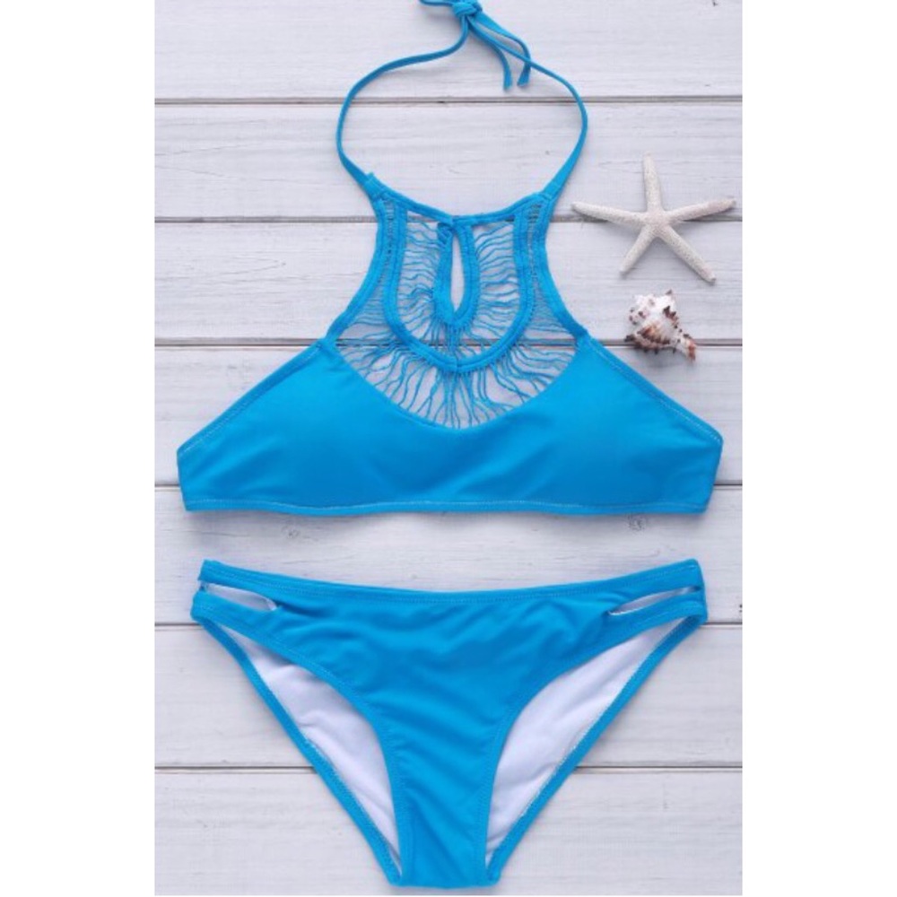NWT Pool Blue Cutout Halter Bikini