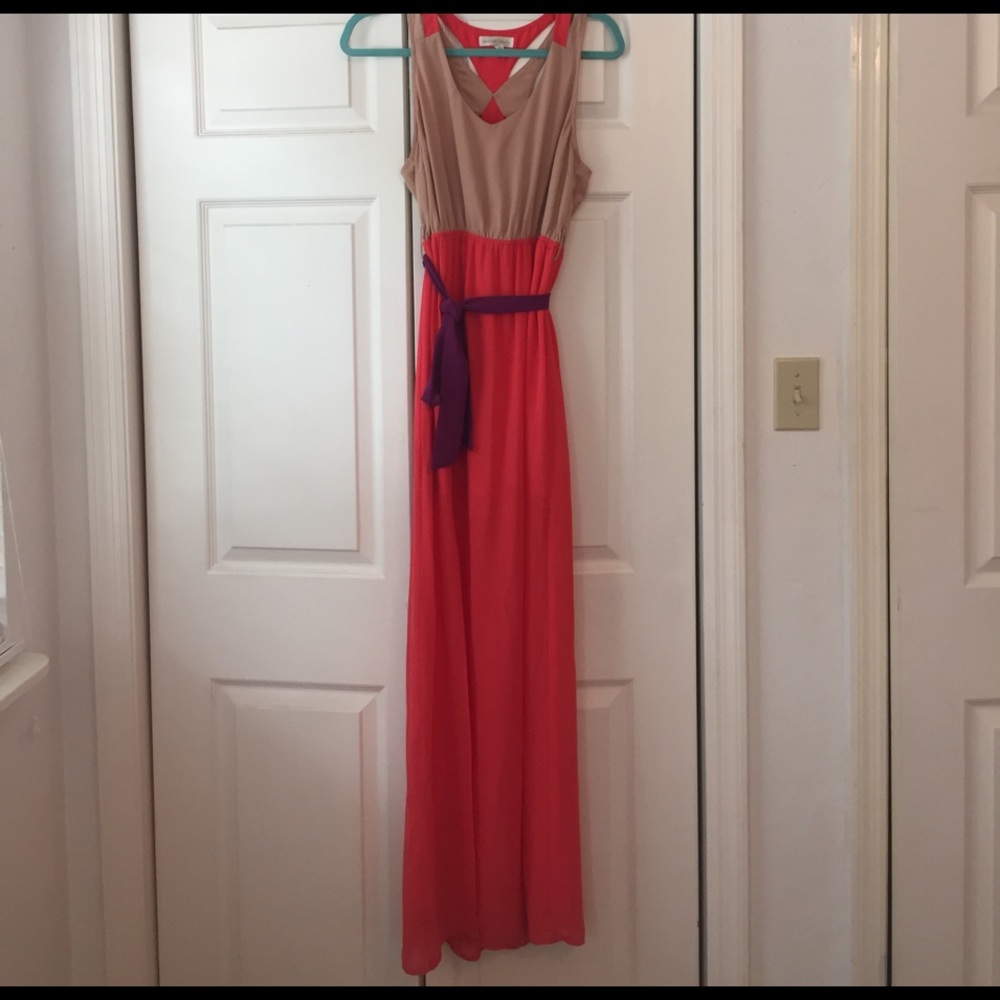 Coral and Tan maxi dress