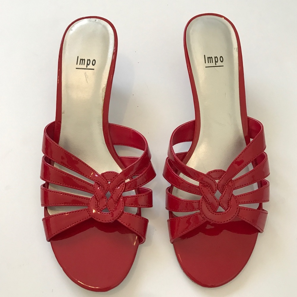 Impo red dress sandals with kitten heel Sz 10