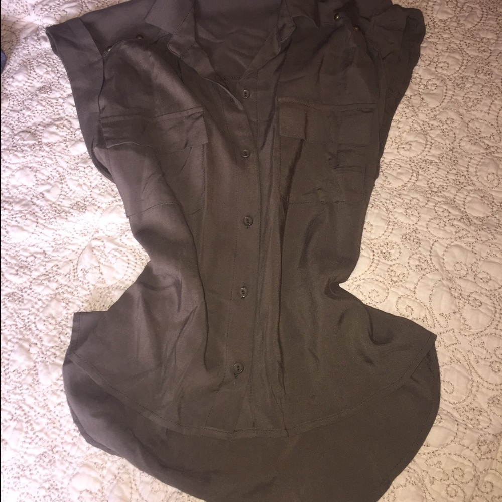 Olive green hi Lo button down