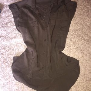 Olive green hi Lo button down