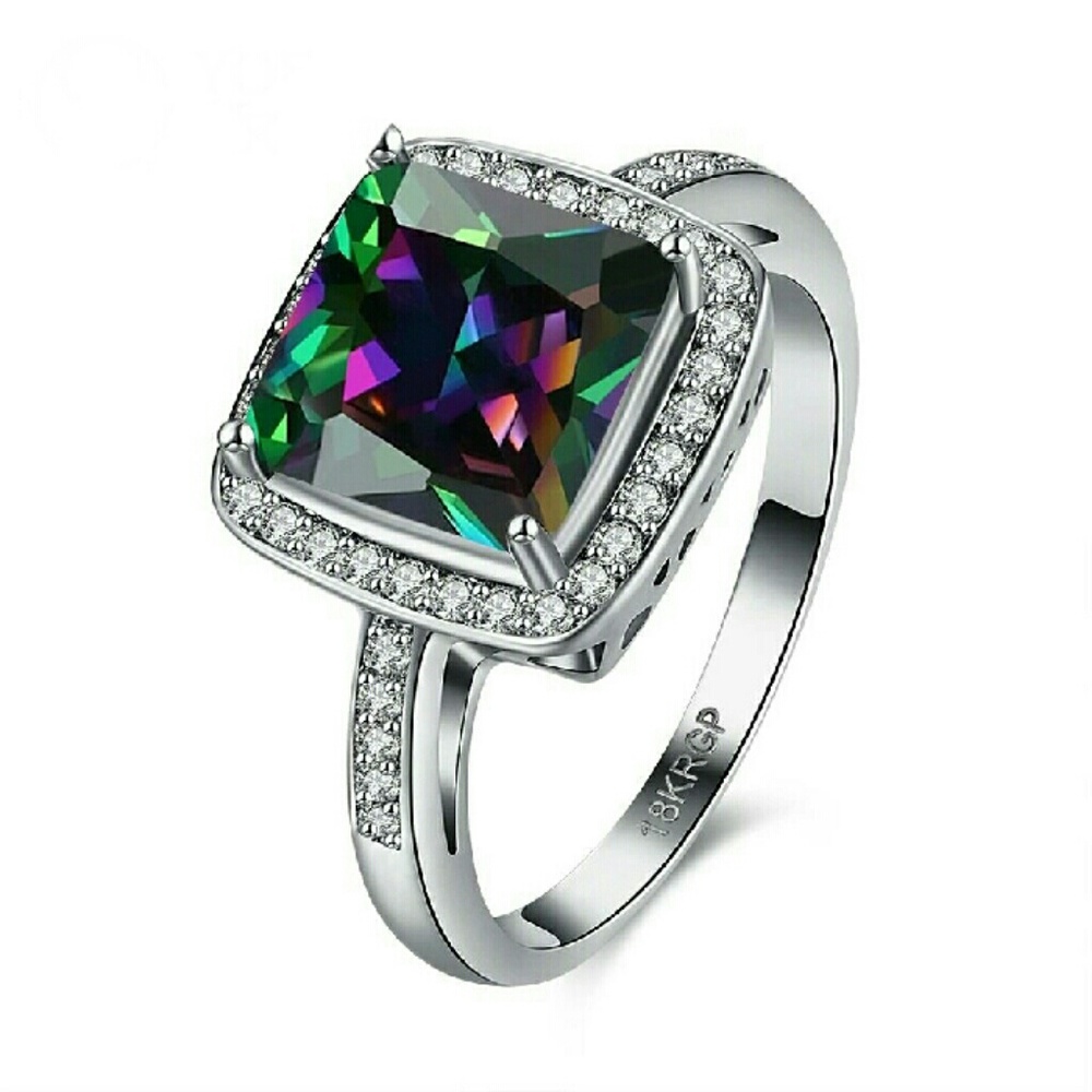 💎18kgp Mystic Topaz Princess Cut Ring