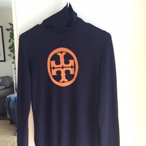 Navy and orange Tory Butch turtleneck sweater