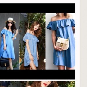 Rebecca Minkoff denim off the shoulder dress